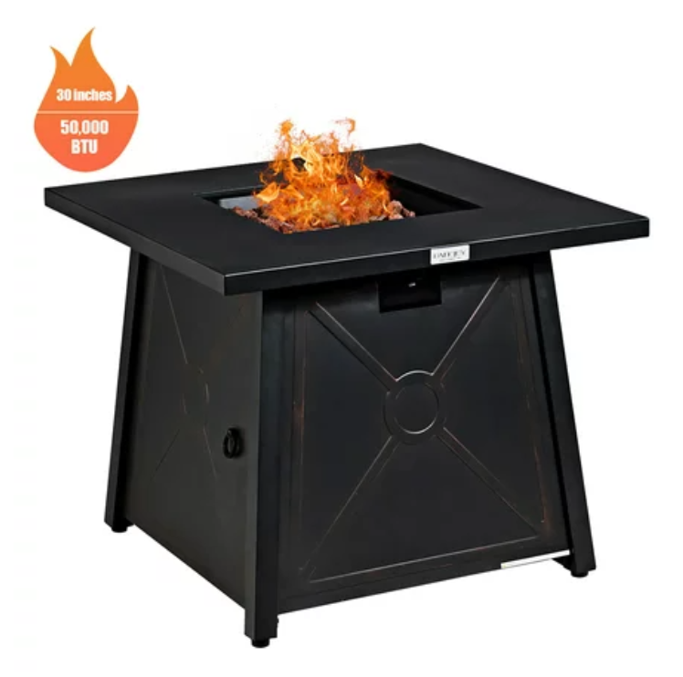 30'' Square Propane Gas Fire Pit Table 50,000 BTU W/ Waterproof Cover Lava Rock, 1 box, unassembled