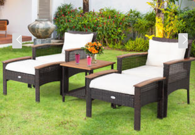 Winston Porter 5pcs Patio Rattan Furniture Set Acacia Wood, scratch & dent special, fully assembled