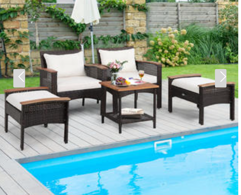 Winston Porter 5pcs Patio Rattan Furniture Set Acacia Wood, scratch & dent special, fully assembled