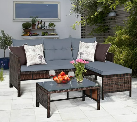 The Carleton 3 Piece Outdoor Patio Corner Rattan Sofa Set *FULLY ASSEMBLED*