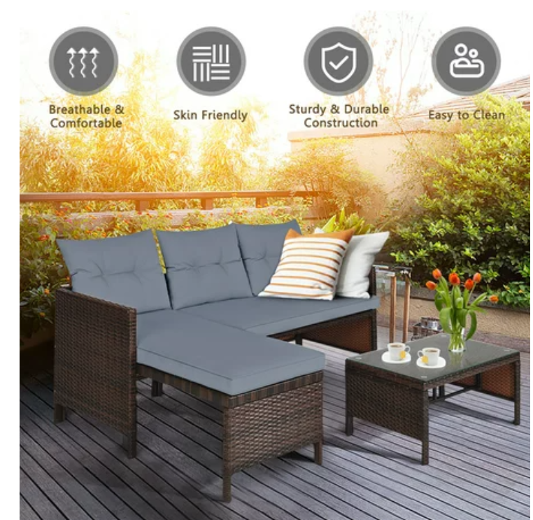 The Carleton 3 Piece Outdoor Patio Corner Rattan Sofa Set *FULLY ASSEMBLED*