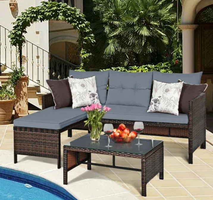 The Carleton 3 Piece Outdoor Patio Corner Rattan Sofa Set *FULLY ASSEMBLED*