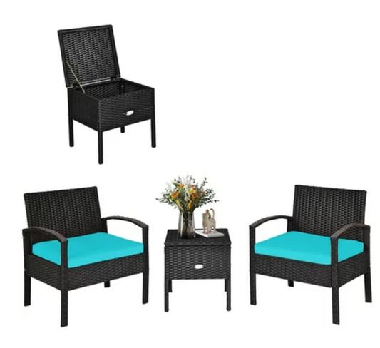 3PCS Patio Rattan Furniture Set, Assembled,