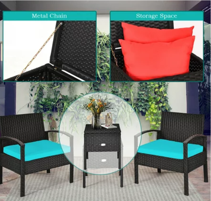 3PCS Patio Rattan Furniture Set, Assembled,