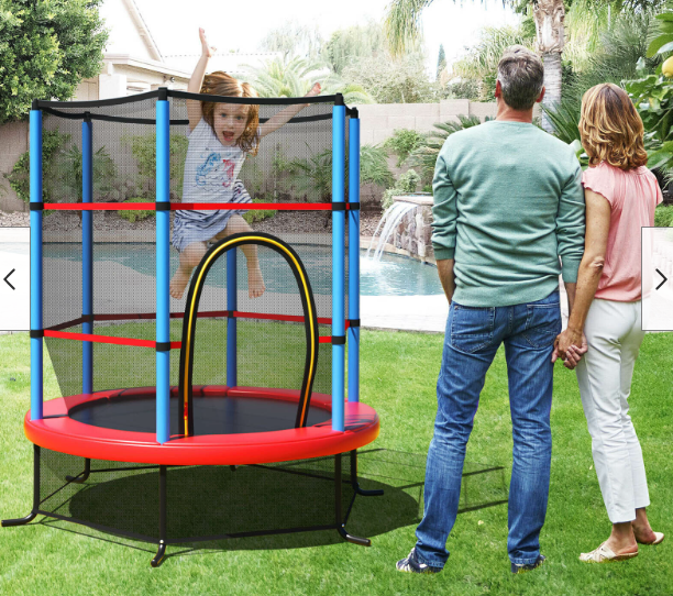 55" Trampoline Kids Toddler Trampoline w/ All-round Safety Enclosure Net Blue, 1 box unassembled