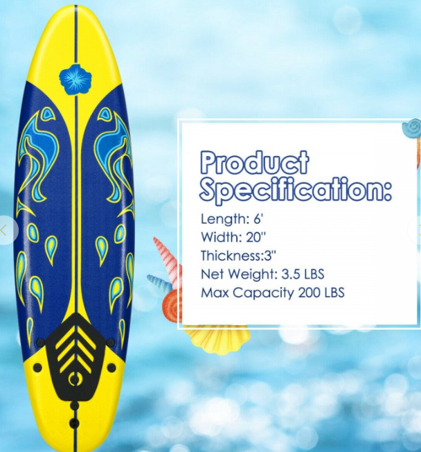 6ft surf board, bent upwards on bottom, still functionable, extra discount applied