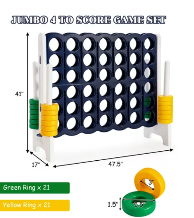 4FT, Jumbo 4-to-Score 4 in A Row Giant Game Set Outdoor Indoor Kids Adults Family Fun