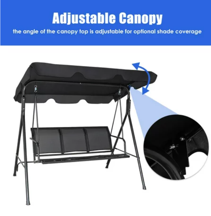 Outdoor Patio Swing Canopy 3 Person, Black, 1 Box unassembled