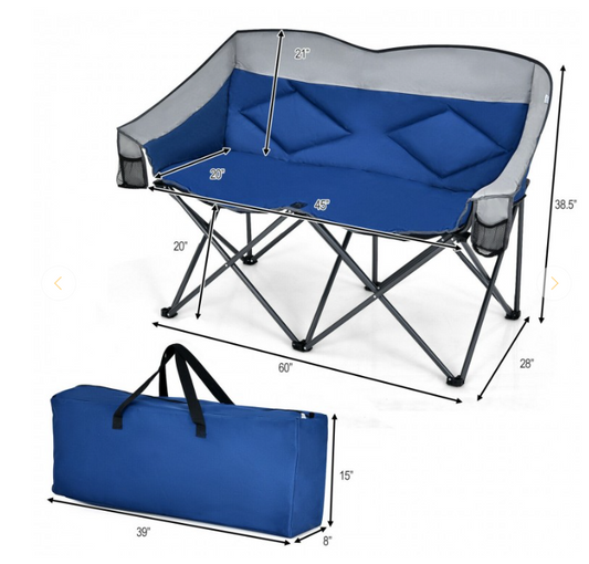 Folding Camping Chair with Bags and Padded Backrest, blue, grey