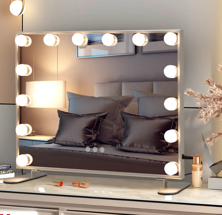 Vanity Mirror with Lights - 14 Dimmable LED Bulbs, 3 Lighting Colors, Touch Control