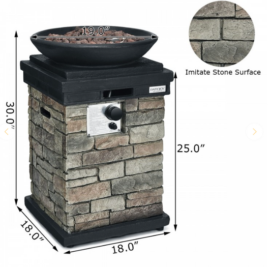 40000BTU Outdoor Propane Burning Fire Bowl Column Realistic Look Firepit Heater, SCRATCH & SENT, ASSEMBLED