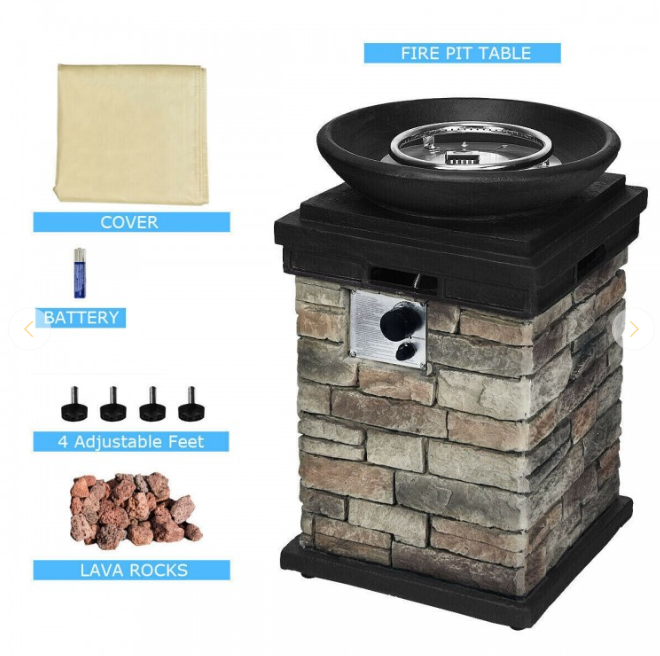 40000BTU Outdoor Propane Burning Fire Bowl Column Realistic Look Firepit Heater, SCRATCH & SENT, ASSEMBLED