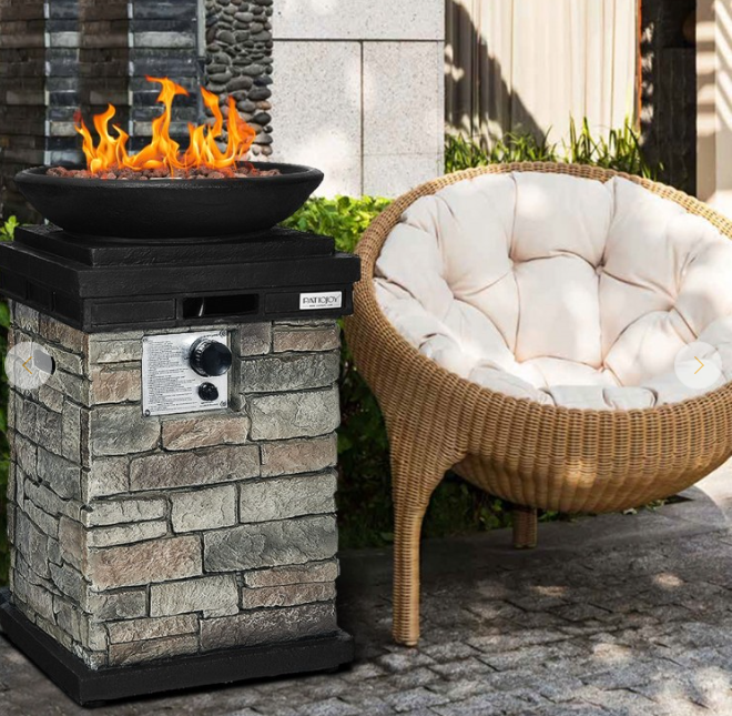 40000BTU Outdoor Propane Burning Fire Bowl Column Realistic Look Firepit Heater, SCRATCH & SENT, ASSEMBLED