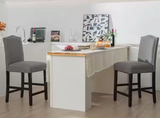 2 PIECE SET, Grey High Back Wood Upholstered 25'' Bar Stool Chairs with Rubber Wood Legs