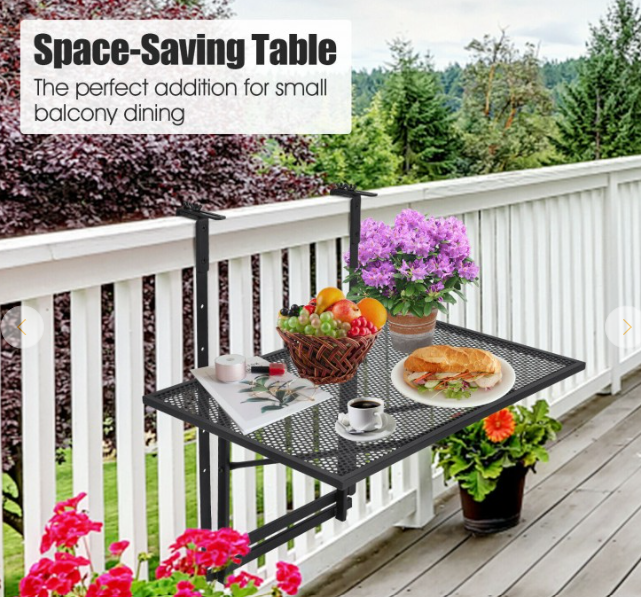 Railing Folding Table with 5-Level Adjustable Heights