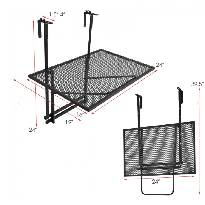 Railing Folding Table with 5-Level Adjustable Heights