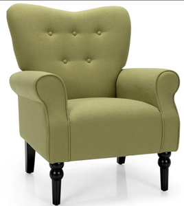 Modern Accent Chair with Tufted Backrest and Rubber Wood Avocado Legs-Green