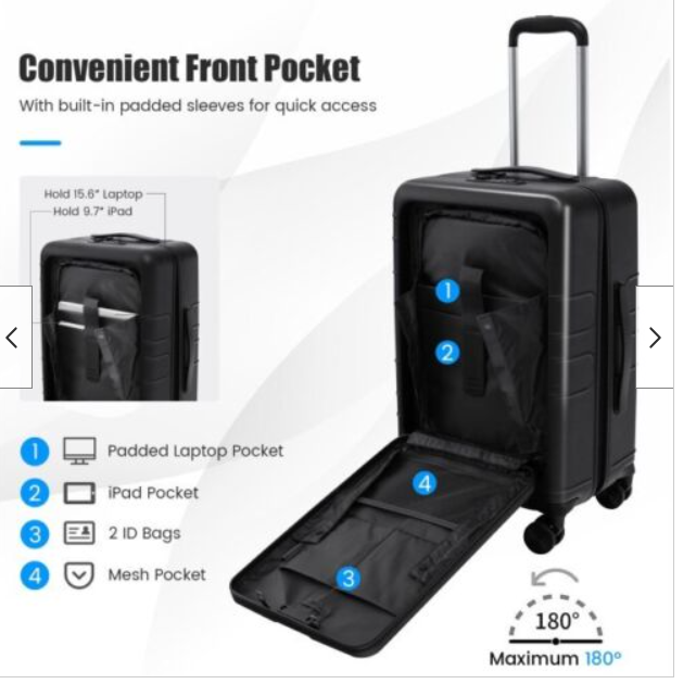 20" Carry-on Luggage PC Hardside Suitcase TSA Lock W/ Front Pocket & USB Port, scratch & dent