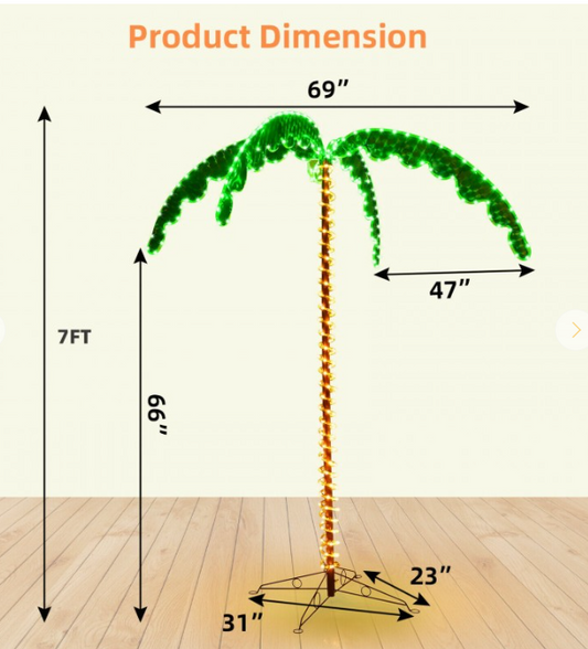 7 Feet LED Pre-lit Palm Tree Decor with Light Rope, cable tie repair