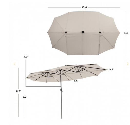 15 Feet Twin Patio Umbrella with 48 Solar LED Lights, Beige, 1 box, unassembled