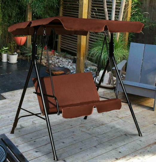 2 Person Weather Resistant Canopy Swing for Porch Garden Backyard Lawn, brown, 1 Box, unassembled