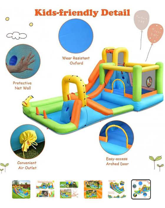 7-In-1 Jumping Bouncer Castle with Blower and water kit, clean customer return