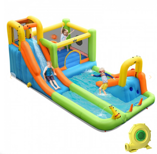 7-In-1 Jumping Bouncer Castle with Blower and water kit, clean customer return