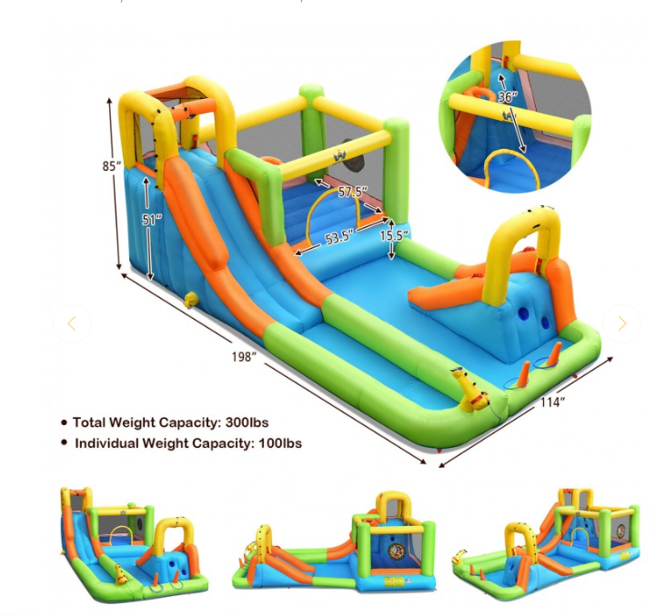 7-In-1 Jumping Bouncer Castle with Blower and water kit, clean customer return