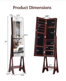 LED Jewelry Cabinet Armoire Organizer with Bevel Edge Mirror-Brown