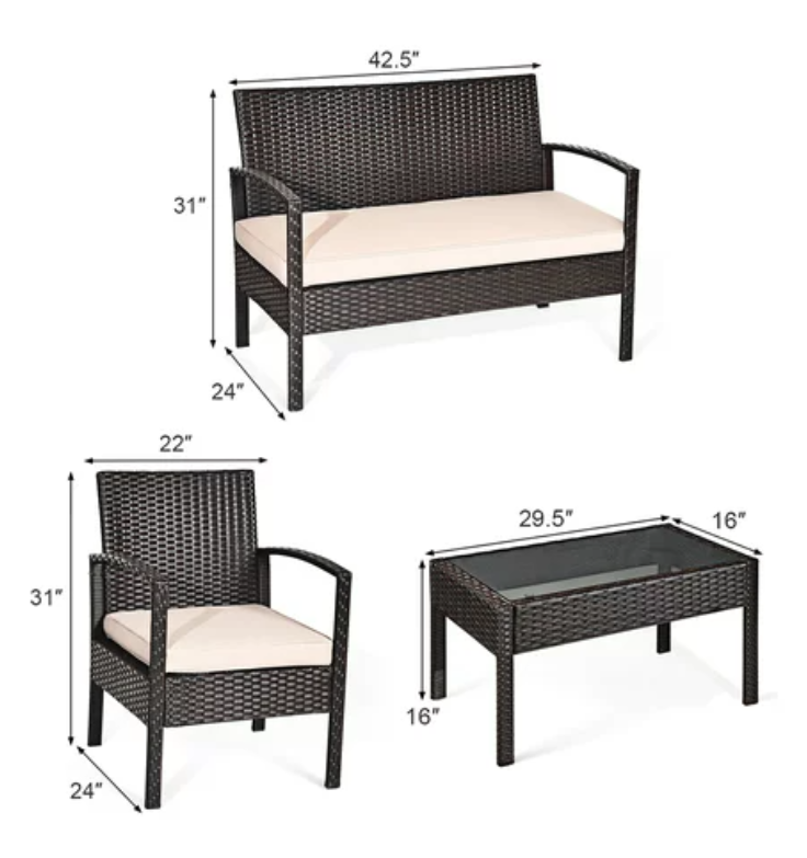 4 Piece Wicker Patio Set, fully assembled