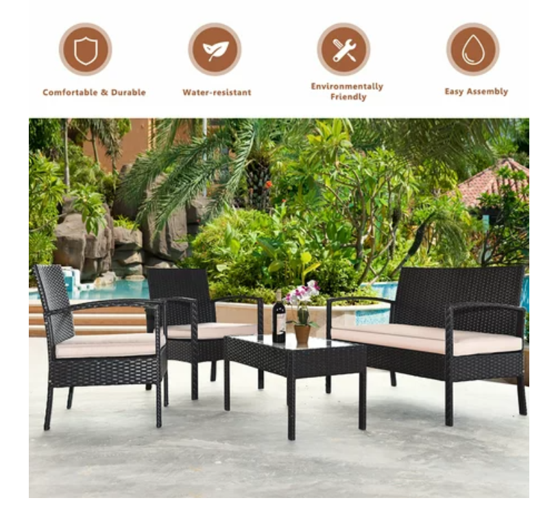 4 Piece Wicker Patio Set, fully assembled