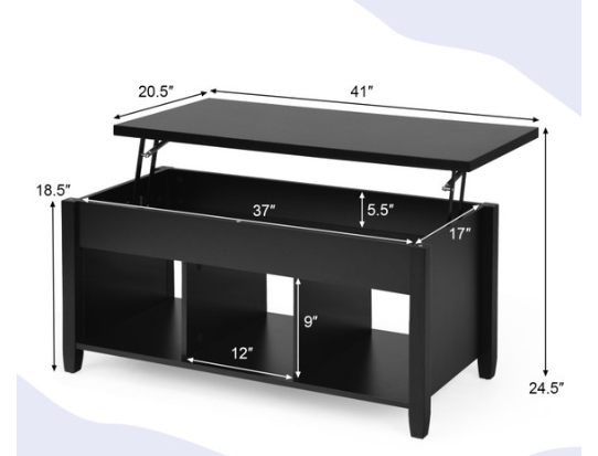 Lift Top Coffee Table with Storage Lower Shelf-Black, Fully Assembled