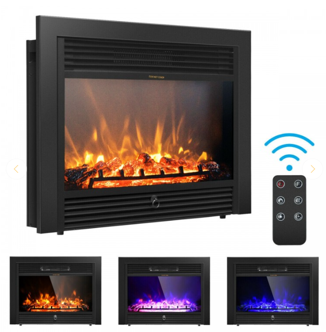 28.5 Inch Electric Fireplace Recessed with 3 Flame Colors and remote