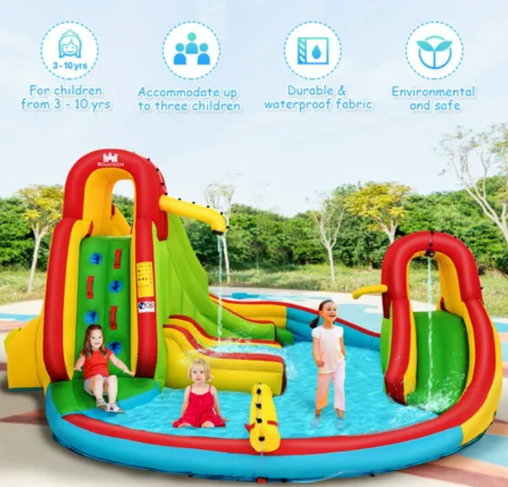 Kids Inflatable Water Slide Bounce Park Splash Pool w/Water Cannon & 480W Blower