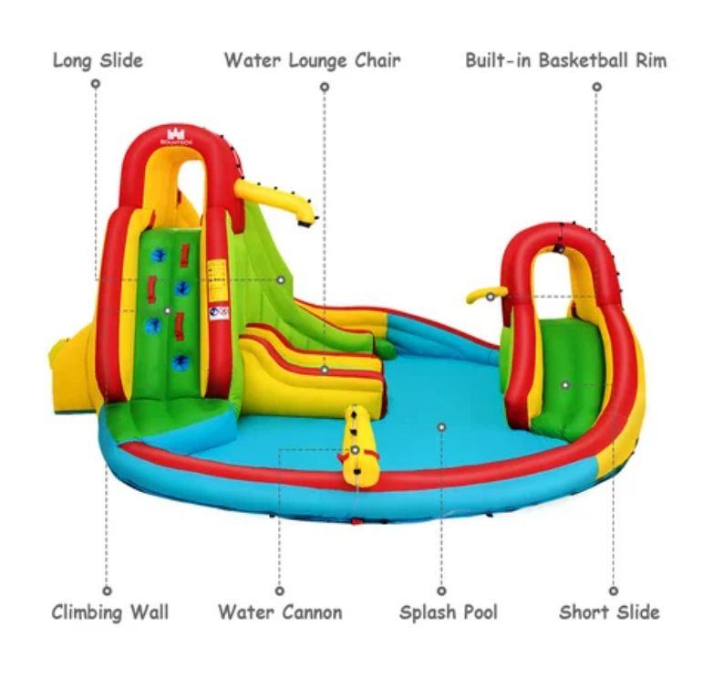 Kids Inflatable Water Slide Bounce Park Splash Pool w/Water Cannon & 480W Blower