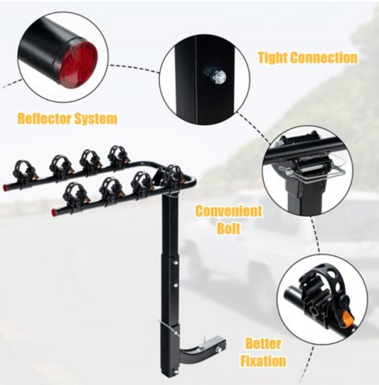 SPECIAL, 4-Bike Hitch Mount Rack, Double Folding Bicycle Carrier Rack w/2" Hitch Receiver