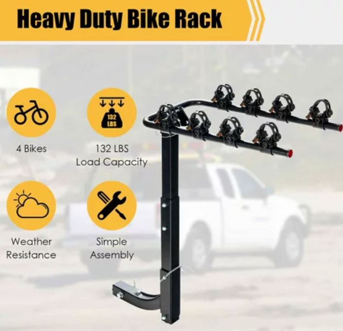 SPECIAL, 4-Bike Hitch Mount Rack, Double Folding Bicycle Carrier Rack w/2" Hitch Receiver