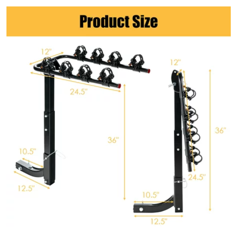 SPECIAL, 4-Bike Hitch Mount Rack, Double Folding Bicycle Carrier Rack w/2" Hitch Receiver