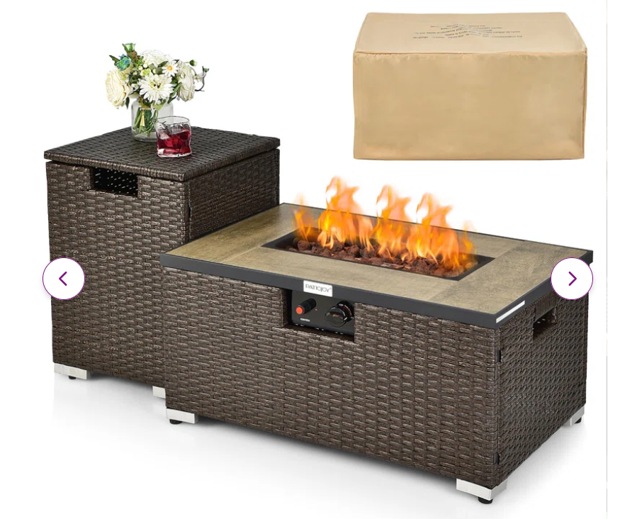 32''''x 20'''' Propane Rattan Fire Pit Table Set W/ Side Table Tank & Cover 40,000 Btu, 1 box unassembled