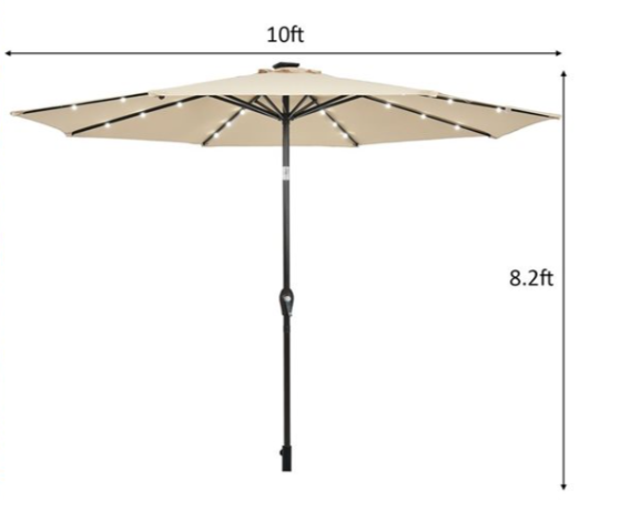 10-ft Beige Market Patio Umbrella With Push-button solar lights, base not included