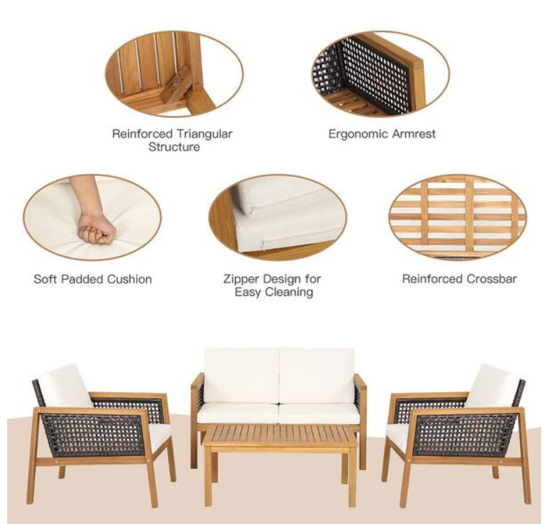 4 Pieces Patio Rattan Furniture Set, Fully Assembled, customer return, signs of use, Special