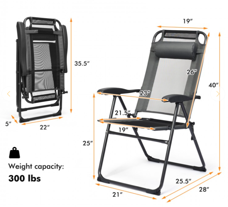 Patio Adjustable Folding Recliner Chair with 7 Level Adjustable Backrest, grey