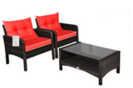 Luxury 3 Piece Conversation Set, Fully Assembled, seat & Back Cushion Included - RED