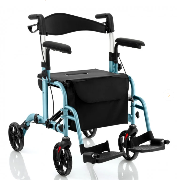 2-in-1 Folding Rollator Walker with Adjustable Handles and Reversible Backrest