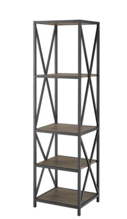 Walker Edison 61 in. Metal Wood Bookcase, Slate Grey, Fully Assembled