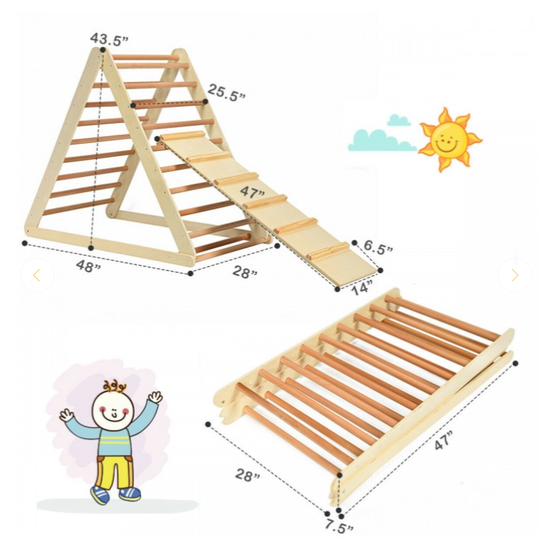 Foldable Wooden Triangle Climber with Reversible Ramp for Kids, fully assembled, 1 imperfection