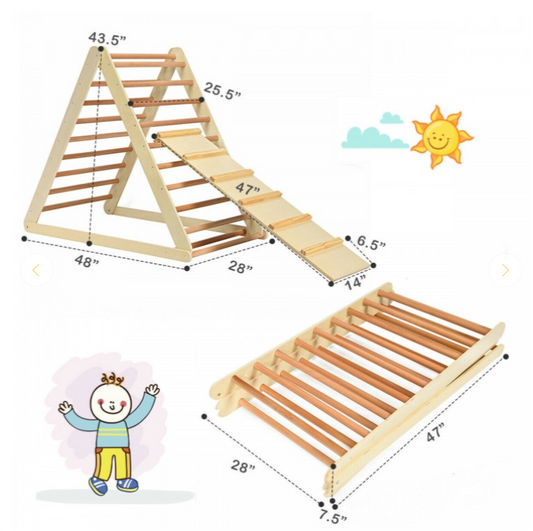 Foldable Wooden Triangle Climber with Reversible Ramp for Kids, fully assembled, 1 imperfection