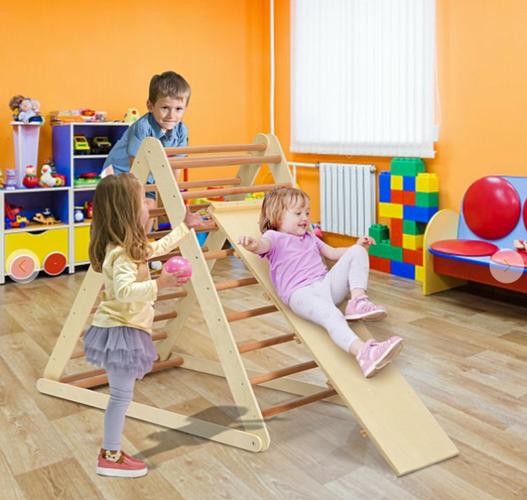 Foldable Wooden Triangle Climber with Reversible Ramp for Kids, fully assembled, 1 imperfection