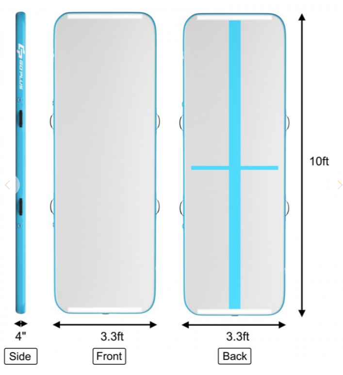 10 x 3 Foot Inflatable Gymnastics Tumbling Mat with Pump, 1 box