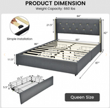 Queen Size Upholstered Bed Frame with 4 Storage Drawers